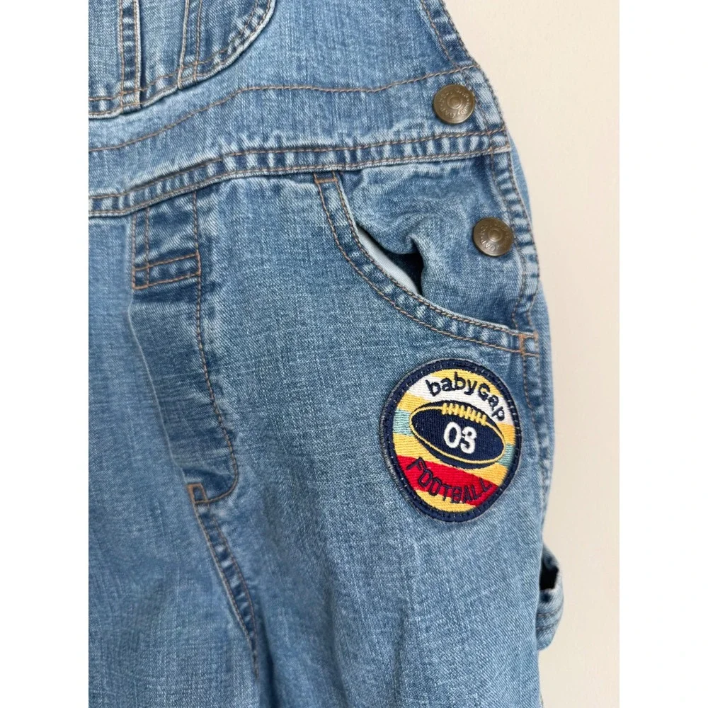 Baby Gap Kids Blue Denim Patches Overalls Vintage Sports Rugby Size‎ 3T
